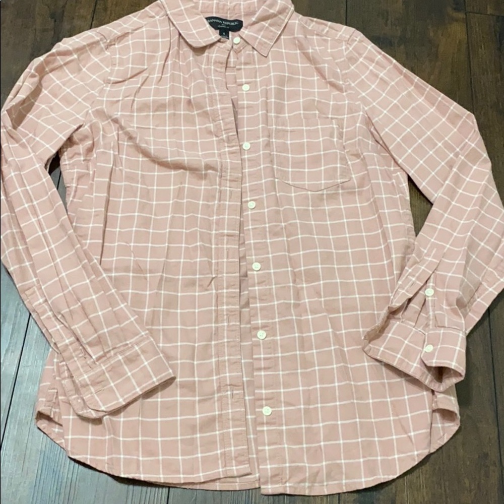 Pink Plaid Banana Republic Classic Fit Button Down